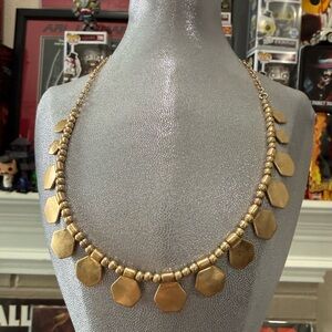 Charming Charlie Gold Tone Beaded Hexagon Disc Necklace- Boho Chic
